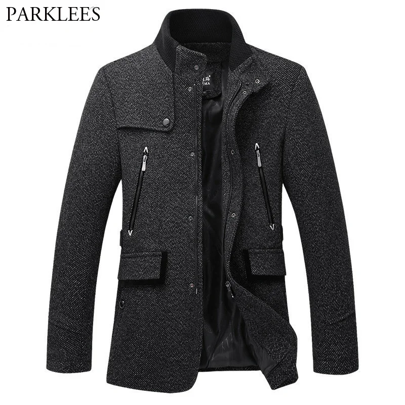 

Stand Collar Duffle Coat Men 2018 Winter New British Style Cashmere Coat Mens Warm Zipper Fashion Overcoat Luxury Manteau Homme