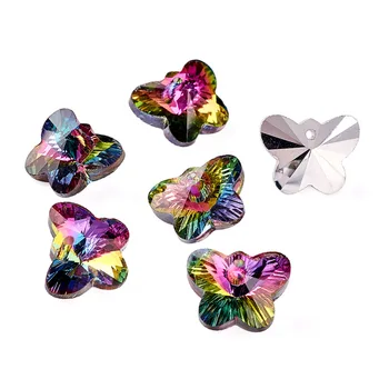 

Butterfly Electroplated Glass Pendants, Silver Plated Bottom, Faceted, Colorful, 12x15x7mm, Hole: 1mm