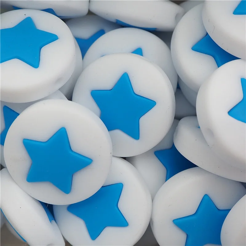 Sky Blue Chenkai 10 шт. Силиконовые Прорезыватели для зубов бусины звезда круглый пирог Прорезыватели для зубов качество еды для DIY младенческой цепочка для прорезывания зубов подарок аксессуары - Цвет: Sky Blue