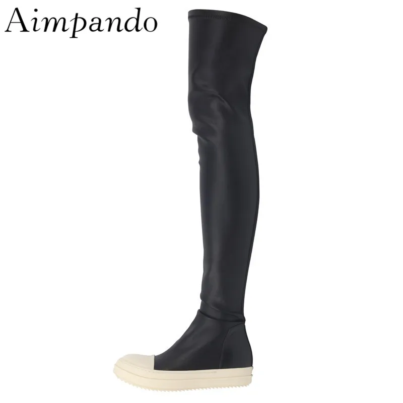 

Stretch High Shoes White Thick Heel Increasing Platform Over The Knee Boots Autumn Winter Long Booties Women