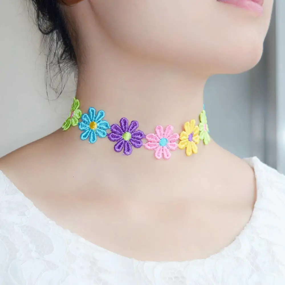 Nueva Llegada Caliente de Con Estilo Encantador Colorido Ganchillo Hecho Mano Cuerda Flores Gargantilla Collares Para Mujeres Niñas|necklace solitairenecklace v neck dress - AliExpress