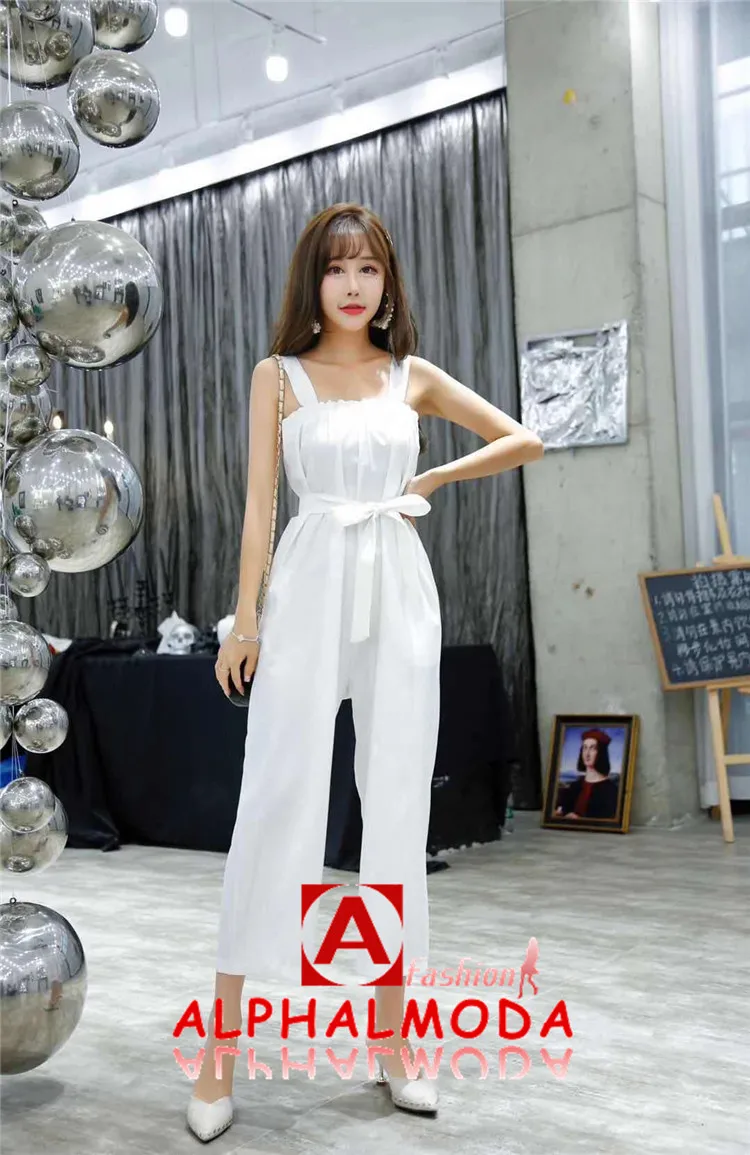 ALPHALMODA хлопковый комбинезон Для женщин Slim Fit высокое пояса прямого кроя без рукавов Повседневное Летняя одежда