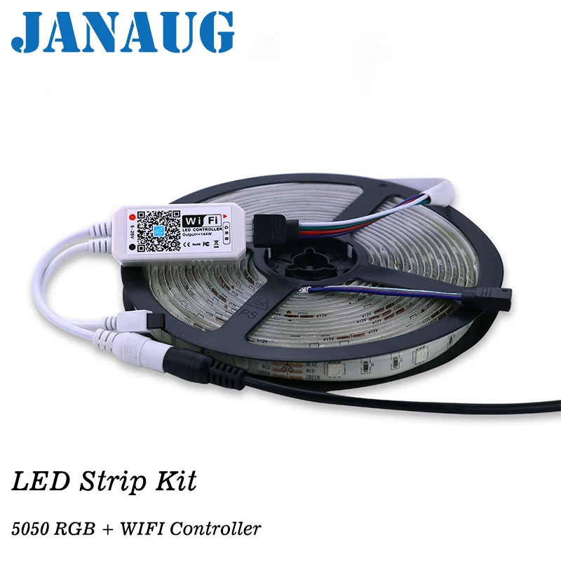 

bande de led rgb 5050 RGB WiFi 5m DC 12V 5050 RGB LED Stripe Flexible Light WiFi 24keys controller adapter 12V 3A 36W Power