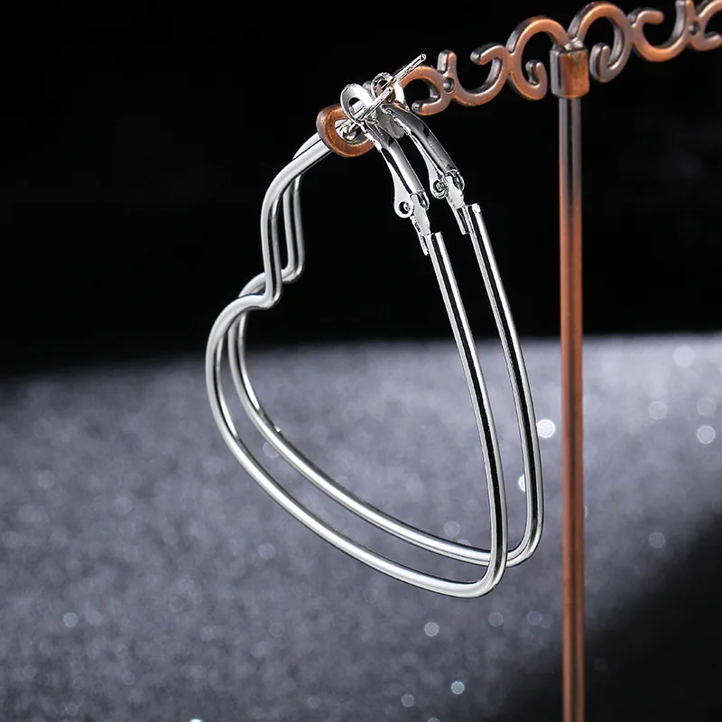 

Fashion 5cm Women's Geometric Heart Love Square triangle Earring Ear Ring For Girl Trendy Metal Earrings Hoop Earrings jewelry
