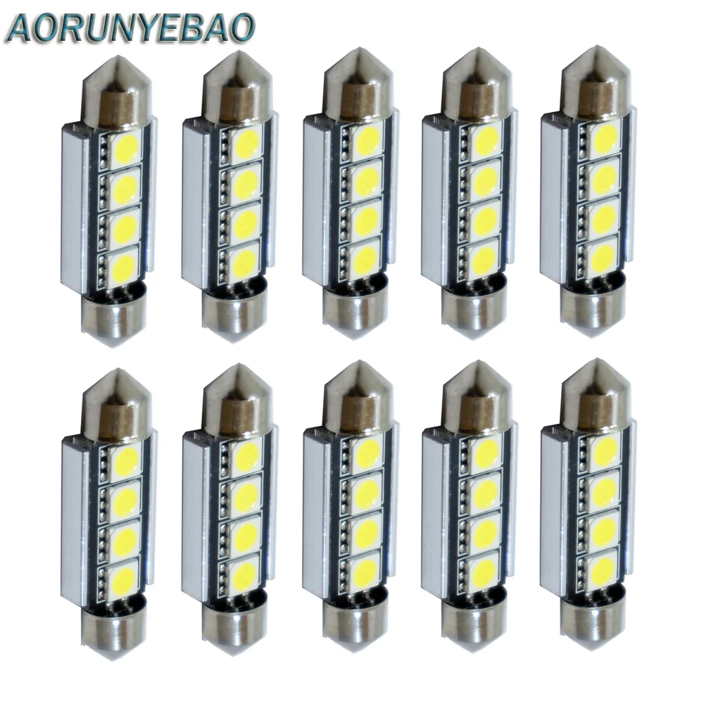 

AORUNYEBAO 10pcs/lot Festoon CANBUS 31MM 41mm 42MM C5W ERROR FREE 5050 4 LED SMD Interior White Dome Light Source Roof Bulb Lamp