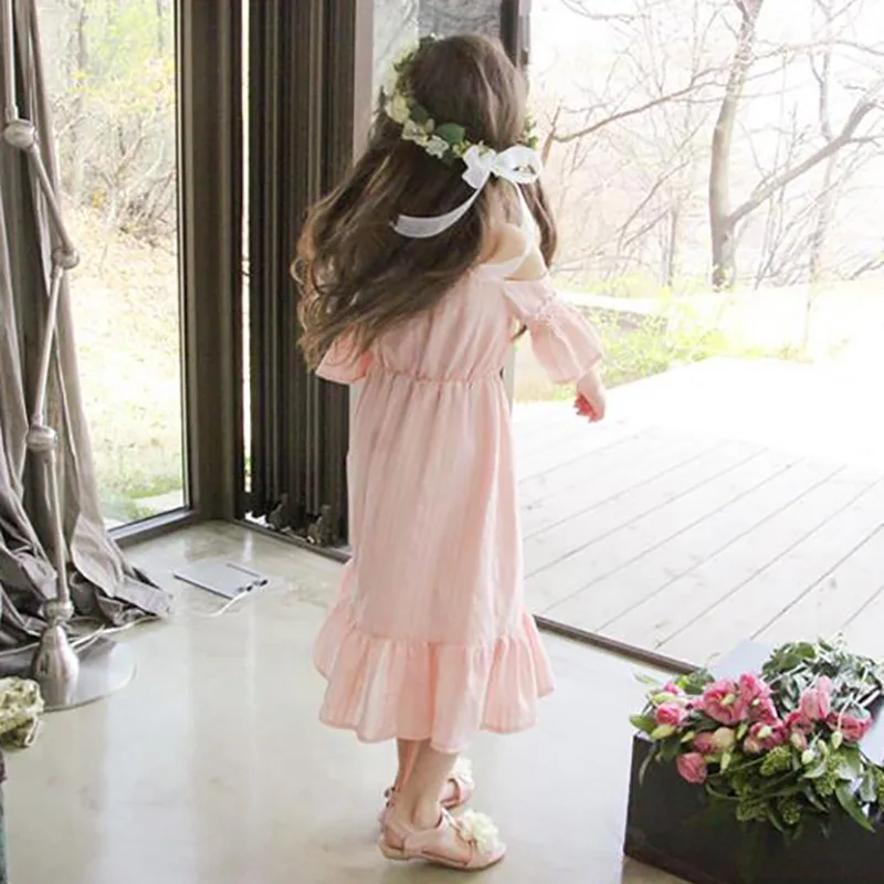 

Retail toddler kids girl summer dress 2017 cotton princess long dresses off shoulder brand cute elegant korea clothing for kids