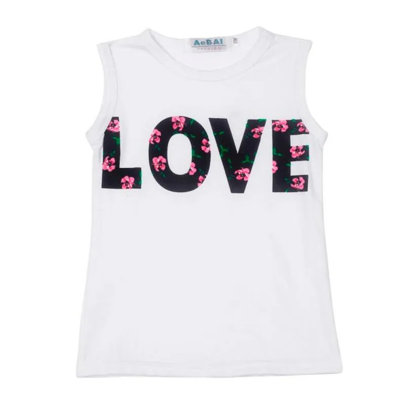 Girls suit 2019 summer new Girls Love Letters Printed Sleeveless Vest Floral Skirt Set Clothes