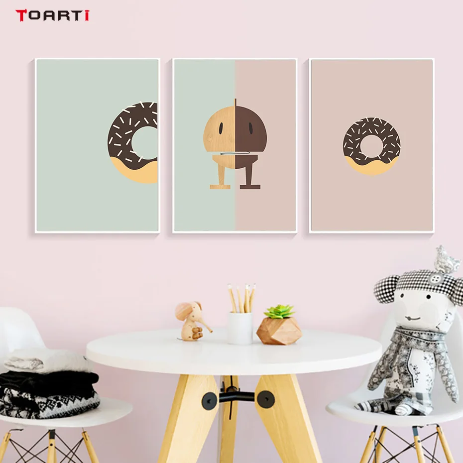 Cartoon Chestnut&Doughnuts Wall Art Colorful Canvas Painting Modern Vintage Posters&Prints Kids Room Nursery Decoration Pictures (3)