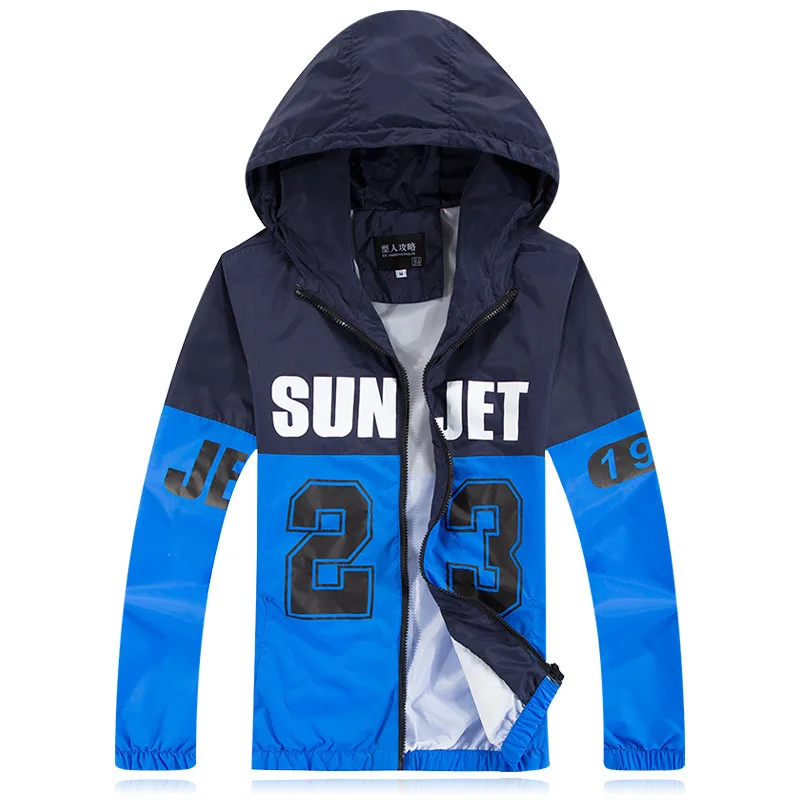 2015 New Autumn Men Jacket Windbreaker Hoodie Zipper Thin Sport Coats Patchwork Letter Printed Waterproof Outwear Coat WS492 | Мужская