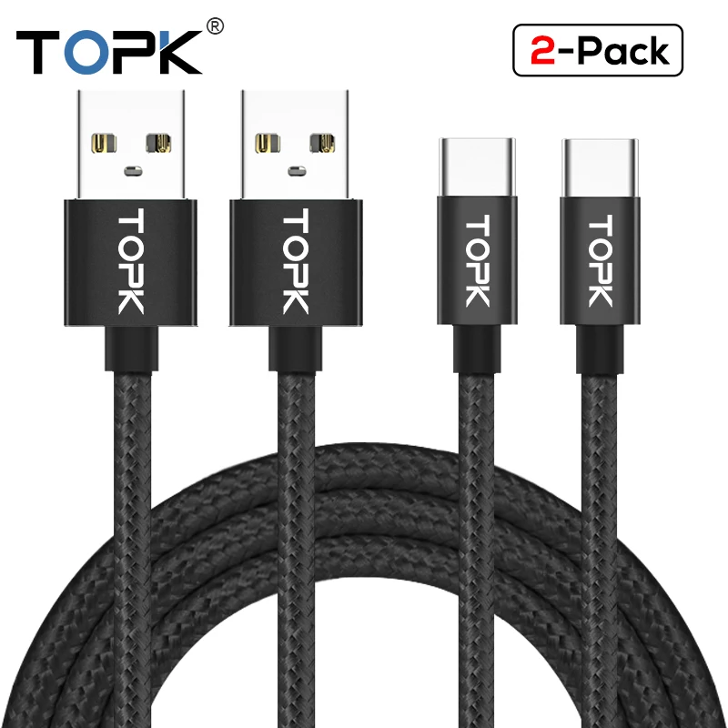 

TOPK [2-Pack] USB Type C Cable for Samsung S9 S8 Nylon Fast Charging Data Cable for Huawei P20 Lite Type-C USB-C Charger Cable