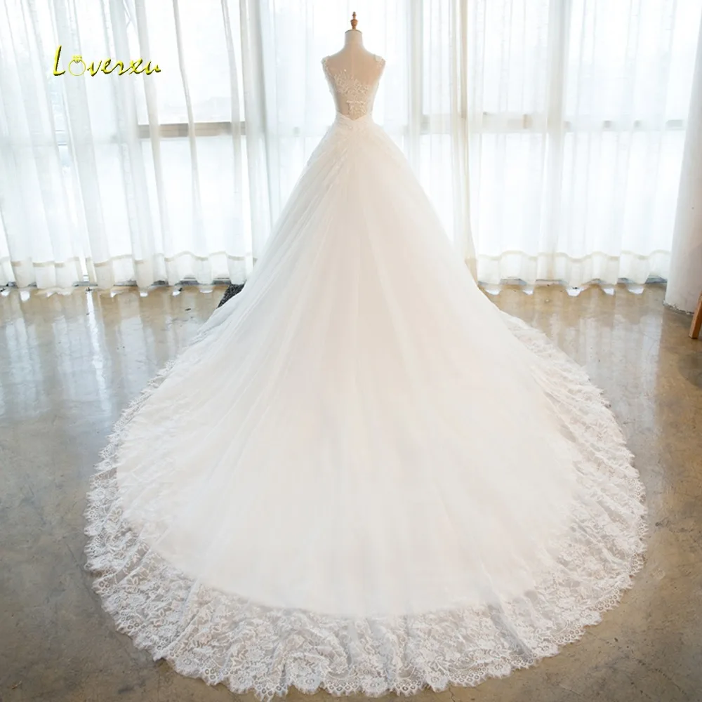 Элегантное loverxu аппликация «сердце» с длинным бальное платье для процессии свадебное платье изящное, расшитое бисером кружевное свадебное платье; Robe De Mariage