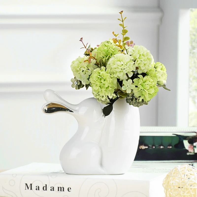 Милый кролик ремесла керамическая ваза статуэтки миниатюры цветок с наборы ВАЗ свадебные подарки украшения дома гостиной