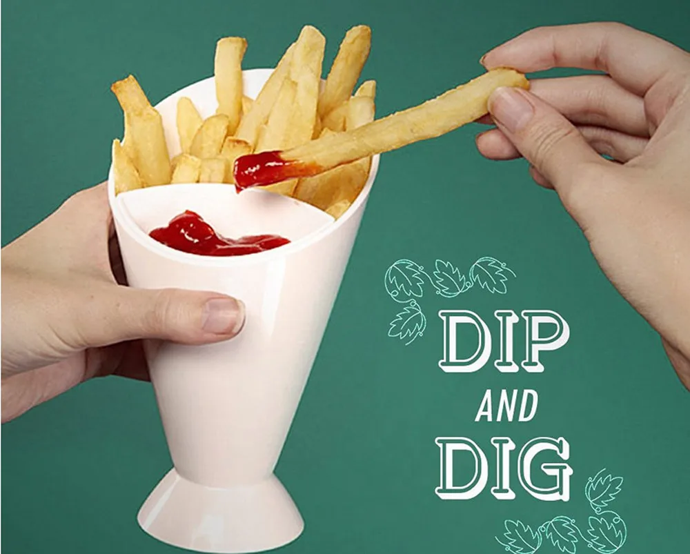 

French fries cup salad bowl double sided Home Kitchen Potato Tool Tableware French Fry Cone with Dipping Cup kitchen gadgets