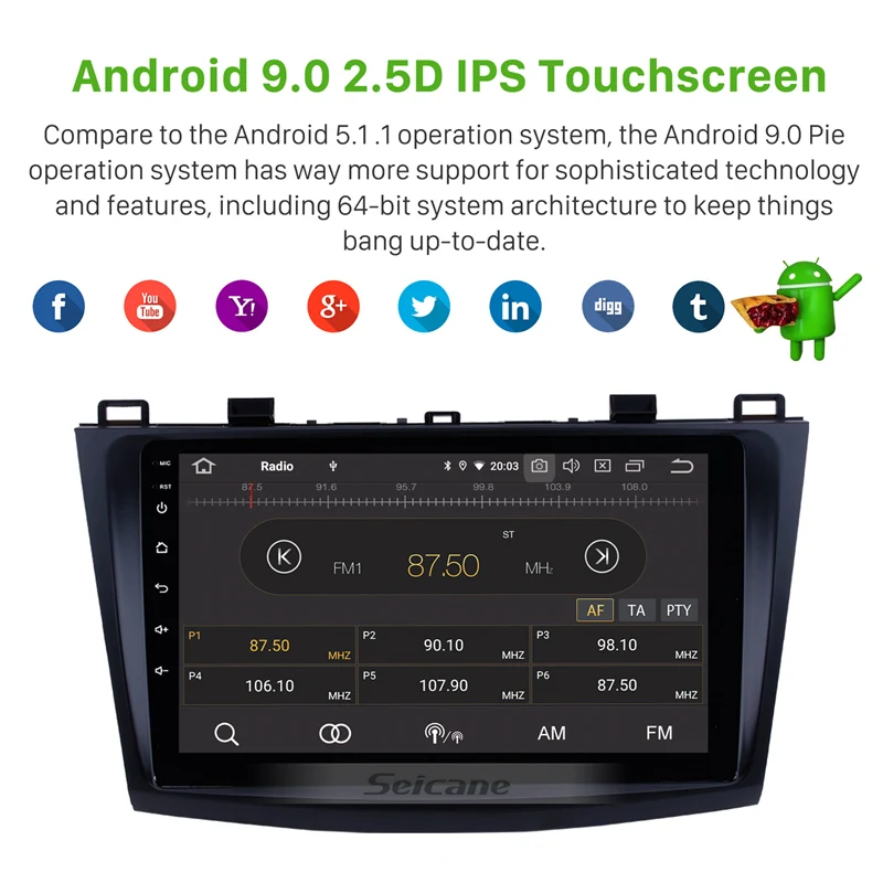 Perfect Seicane 9 inch Car Multimedia Player For 2009 2010 2011 2012 Mazda 3 Axela HD Touch Screen Android 9.0  GPS Navigation System 1