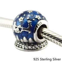 

Christmas Night Enamel Blue Elk Star Silver Charms Authentic 925 Sterling-Silver-Jewelry DIY Beads for Women Jewelry Making Gift