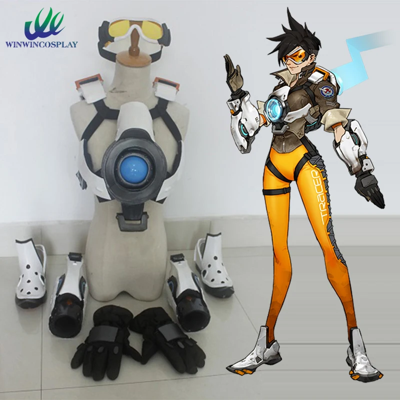 Игра OW над и смотреть Tracer набор со светом для взрослых мужчин женщин комиксов Con вечерние косплей на Хэллоуин, Рождество костюм ручной