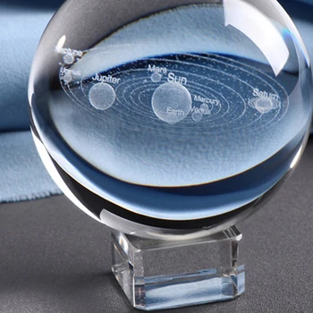 

6CM Laser Engraved Solar System Ball 3D Miniature Planets Model Sphere Glass Globe Ornament Home Decor Gift for Astrophile