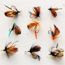 Free Shipping 12pcs Fly Fishing Lure  Insect Artificial Fishing Bait Feather Single Treble Hooks Carp Fish Lure