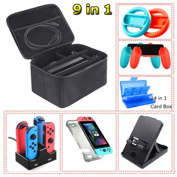 

Yoteen Accessories Kit For Nintendo Switch TPU Case Storage Bag & Joy-con Charger Handle Grips And Steering Wheels & Desk Stand