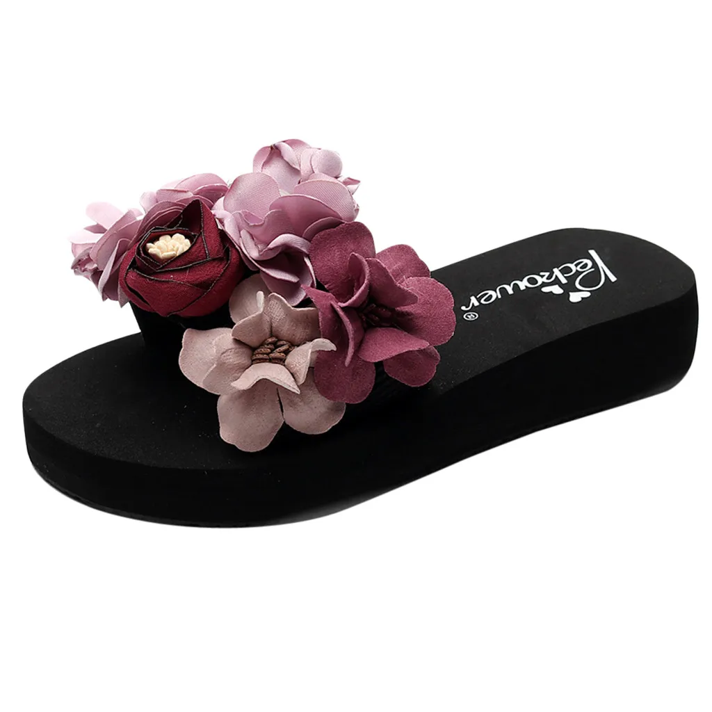 Modis chanclas mujer; шлепанцы; женские босоножки с искусственными цветами; klapki damskie na lato в богемном стиле; шлепанцы; пляжная обувь