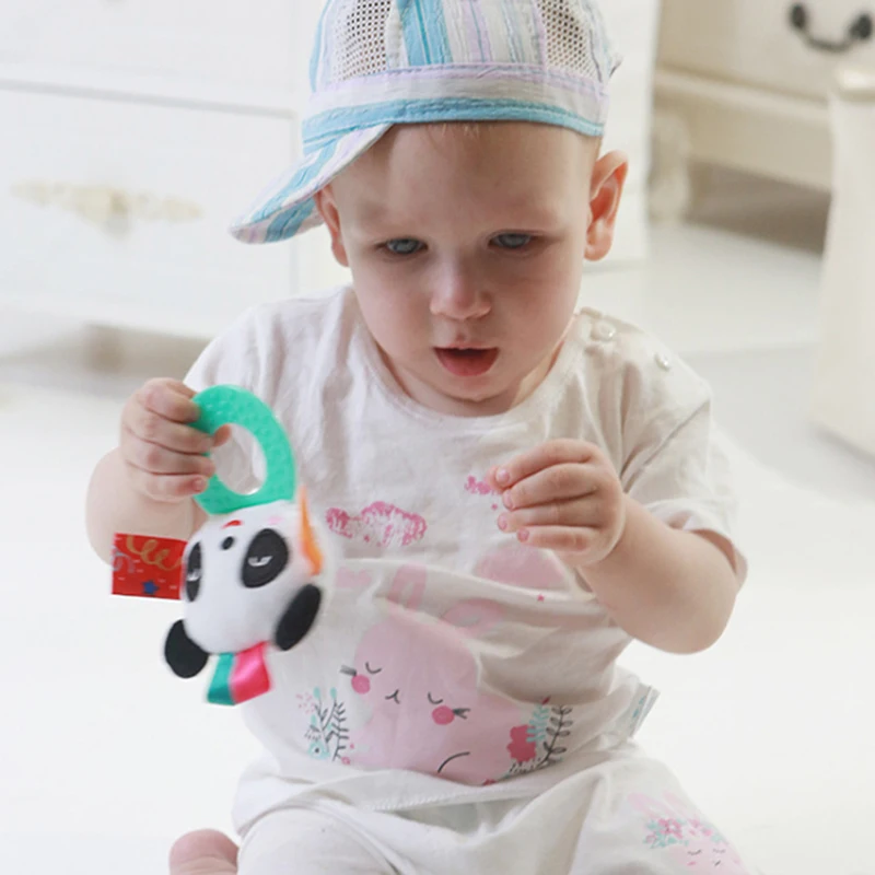 Infant Cartoon Animals Toys Hand Grasping Silicone Teether Rubber Rattle Doll BB 0-12 Month Plush Stuffed Educational Toy | Мать и