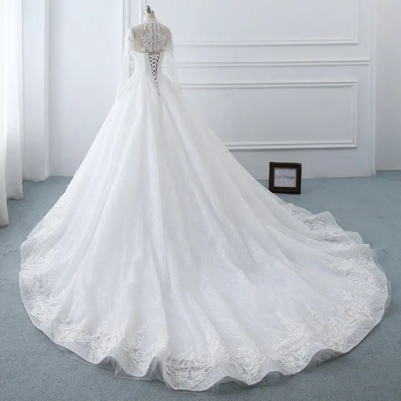 Vestido de Noiva/ свадебное платье принцессы с длинным рукавом, милое аппликационное кружево, бальное платье, свадебное платье невесты Rob