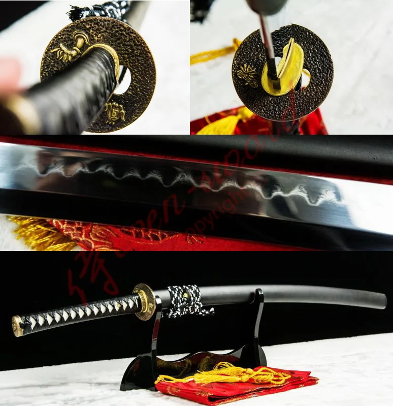 Japanese Sanmai Blade Damascus Steel Folded Clay Tempered Katana Sharp Sword Japanese Sanmai Blade Damascus Steel Folded Clay Tempered Katana Sharp Sword