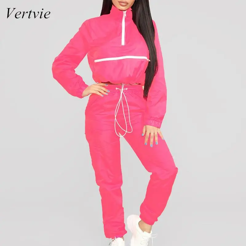 

Vertvie Women Reflective Jacket Elastic Drawstring Set Windbreaker Raincoats Outdoor Active Casual Tracksuit 2 PCS Set Sports