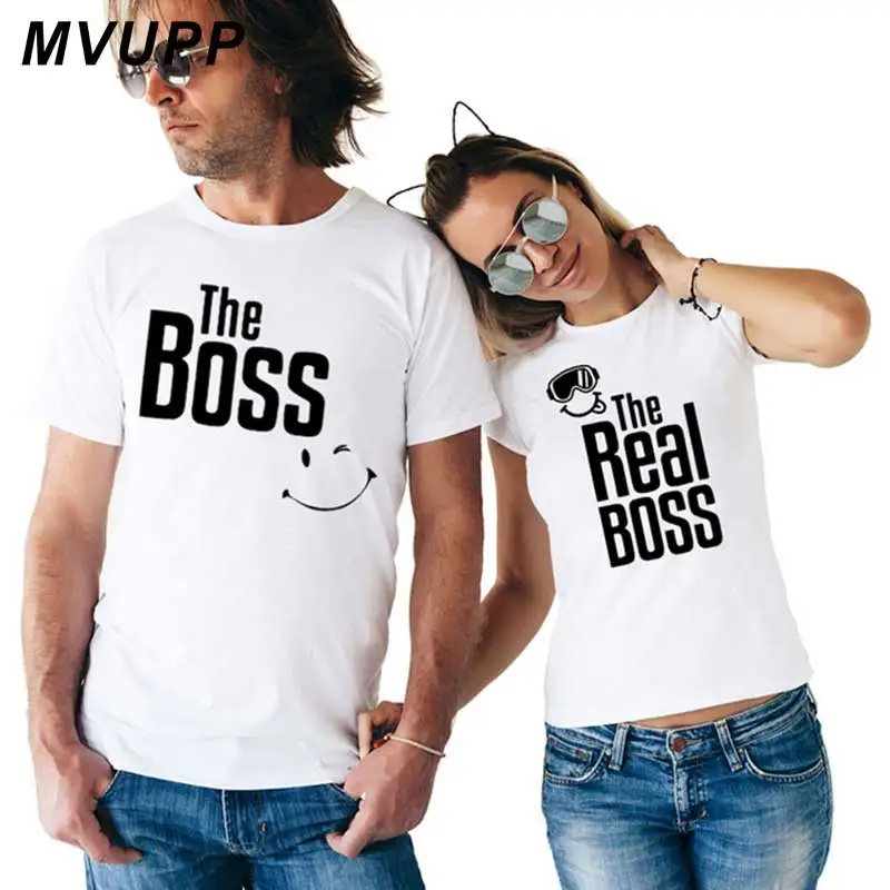 Ceny Prawdziwy szef uśmiech para t shirt dla męża i żony kochanka koszulkę femme ubrania rodzinne dla mamy i córki mężczyźni kobiety ulzzang valentine koreański