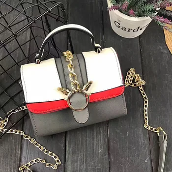 

2019 new sweet lady hit color chain bag ladies cross section fashion single shoulder diagonal bag chain bag...
