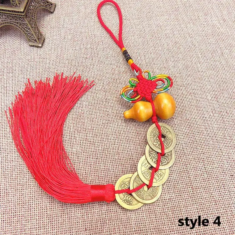 style 4 Древняя подвеска на удачу монета 1 шт. кулон декоративные аксессуары для автомобиля брелок пять деньги императора медные монеты красный китайский узел - Цвет: style 4