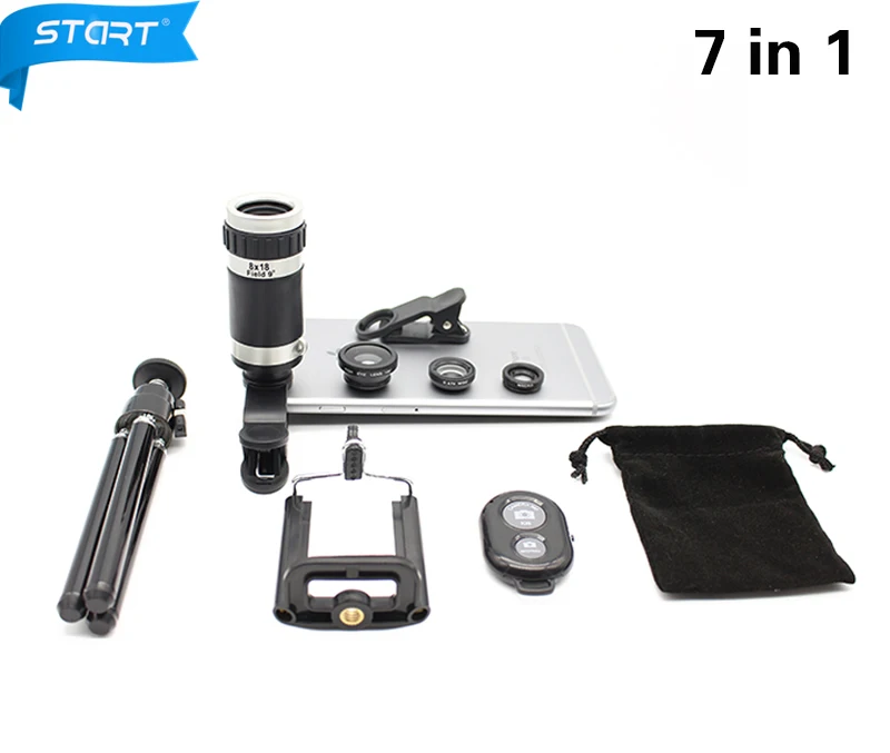 2016 New 7in1 8X Optical Zoom Telescope Camera Lens Universal Phone Holder Stander 3in1 Lentes Fisheye