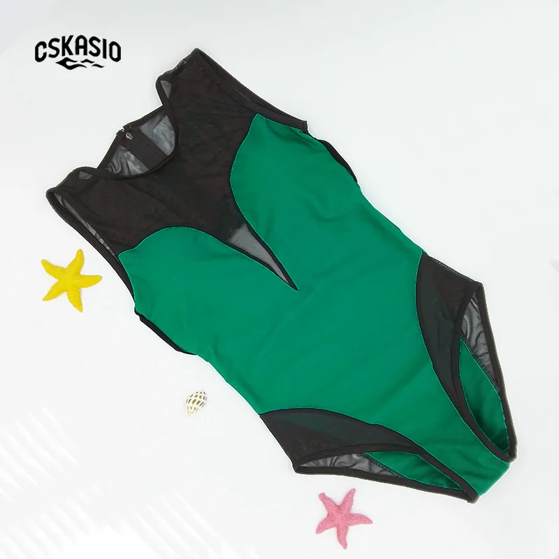 

2017 Mesh One Piece Swimsuit High Quality Hollow Out Swimwear Women Bodysuit Sheer Monokini High Cut Out Splicing Bathing Suits