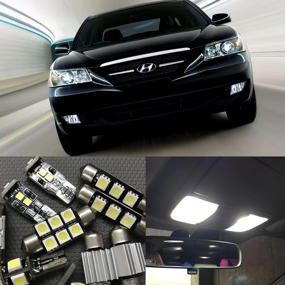 Xenon White Car LED Light Bulbs Interior Package Kit For 2006-2010 Hyundai Sonata Map Dome Trunk Trunk License Plate Light Lamp