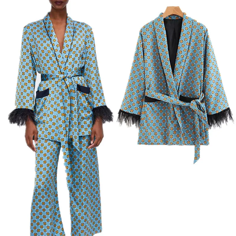 

Women's Comfort Tops Soft Feather Tops Casual Suit Style Loose Belt Temperament Sexy Fashion Women's Tops