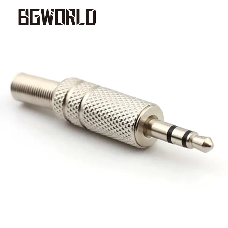 Silver 3.5 mm 1/8'' stereo jack plug male dual track 3 poles Connector