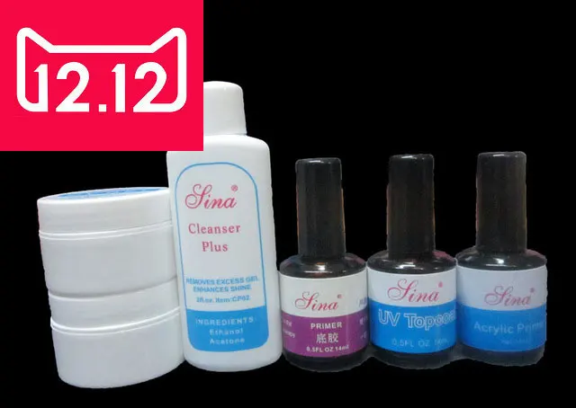 

EM-97 Nail Art 2XClear Transparent UV Gels + Cleanser Plus + Primer Base + Top Coat + Desiccant For Manicure Tips Extension