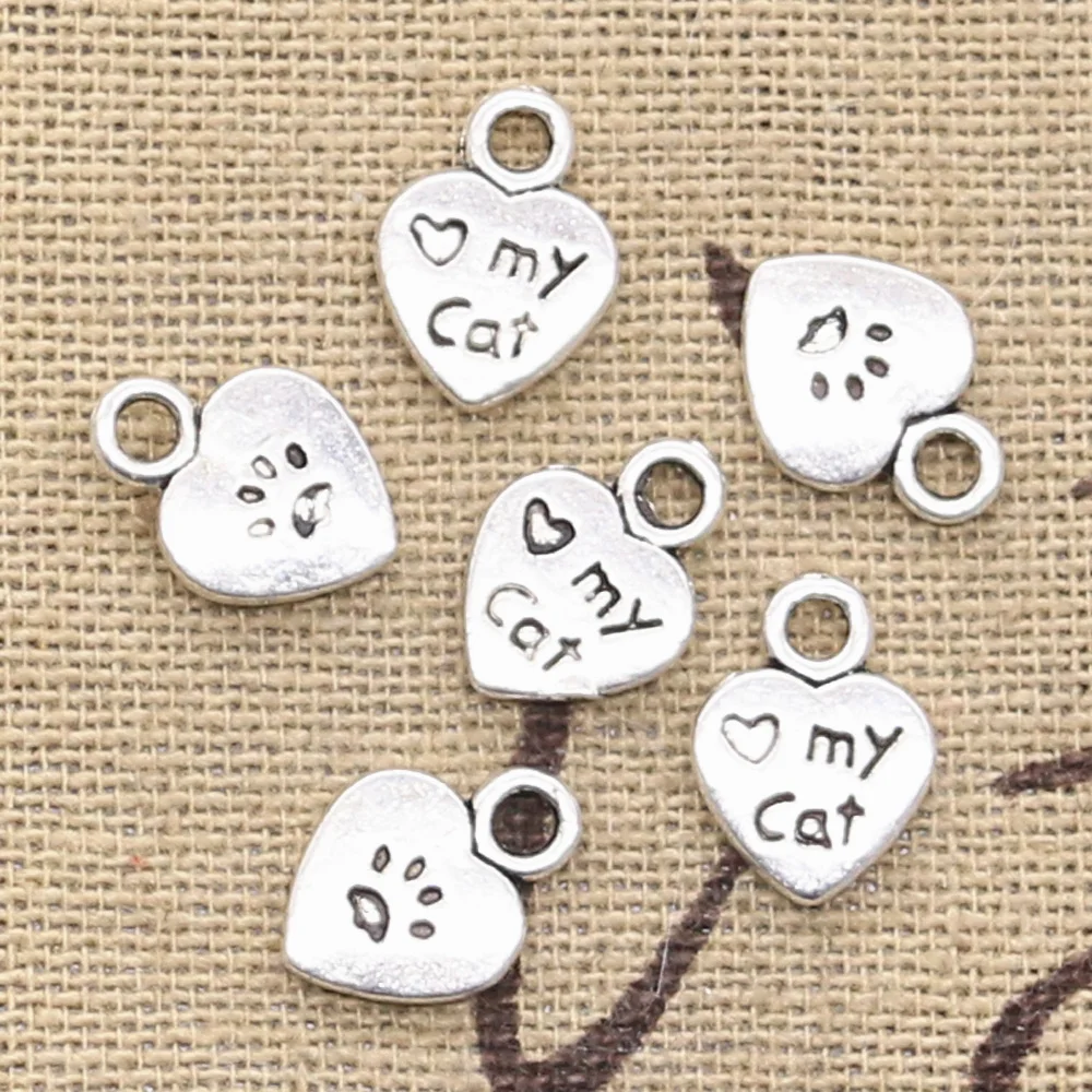 30 шт. Подвески Сердце love my cat paw 12x9 мм Античная Подвеска fit, Винтаж тибетская Серебряная бронзовая, DIY ювелирные изделия ручной работы - Окраска металла: Покрытие антикварным серебром