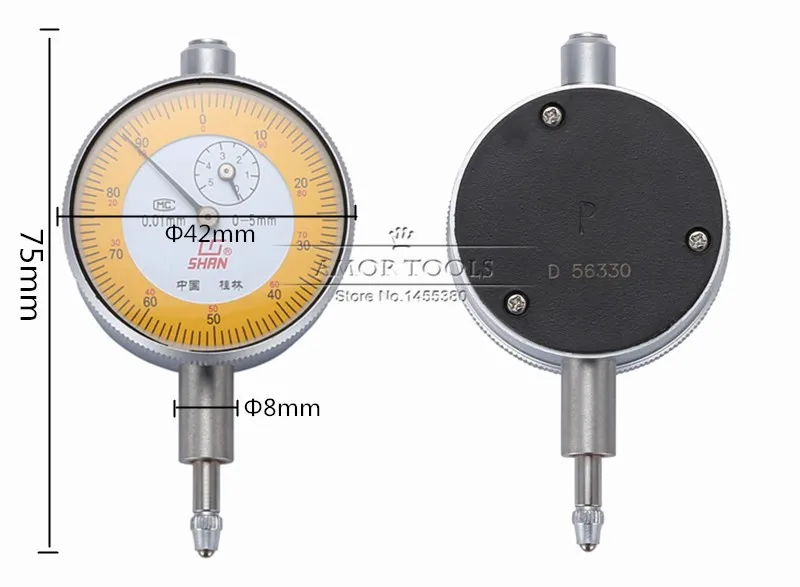 SHAN Dial indicator 0-5 мм/0,01 мм малый циферблат тест Gague алюминиевый циркуль для измерения тела измерительный прибор