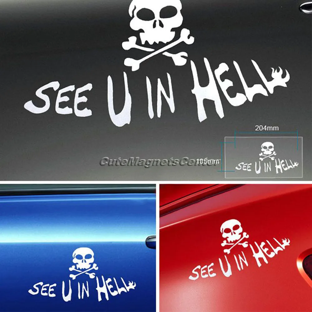 car-styling See you in hell Skull Sticker Car-Styling Stickers On Cars Decal Car Accessories Auto Motorcycle Drift Turbo Vinyl