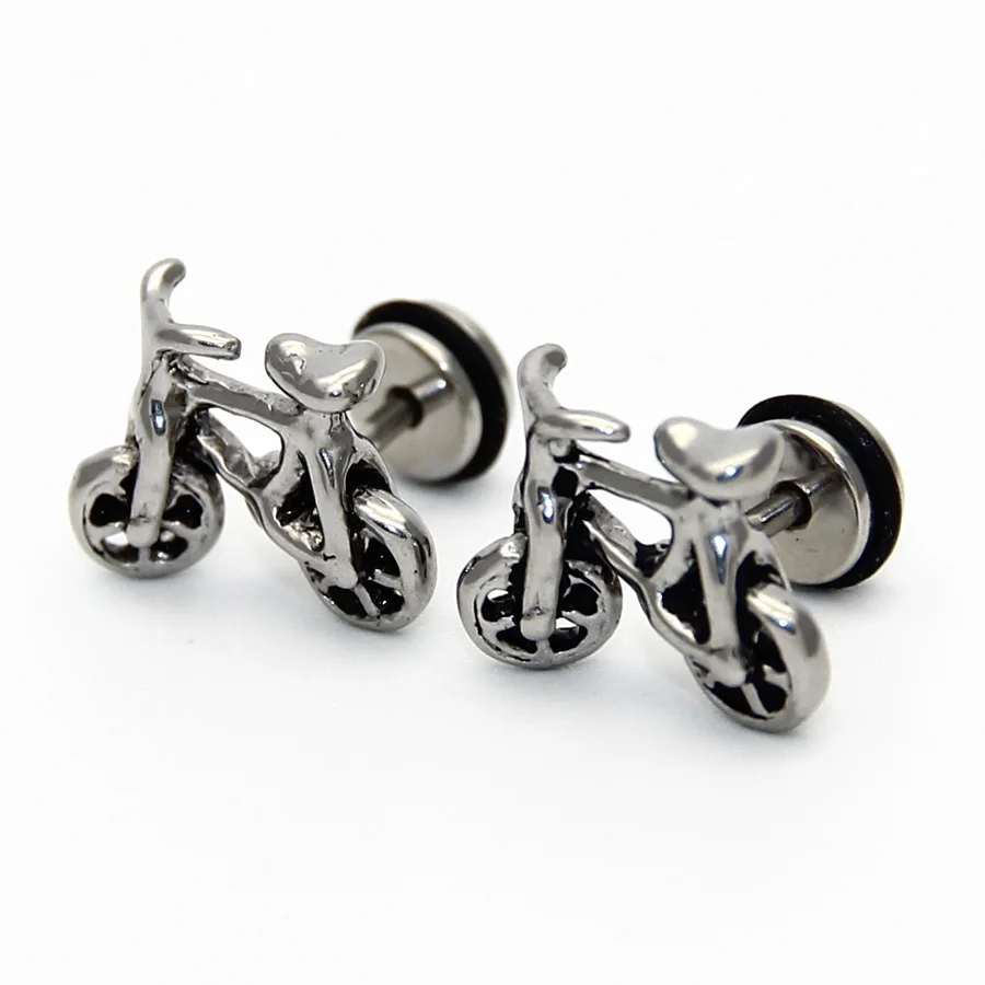 

Free Shipping Bicycle Shape Earrings Stainless Steel Anti-Allergic Ear Targus Studs Earings Body Piercing Jewelry