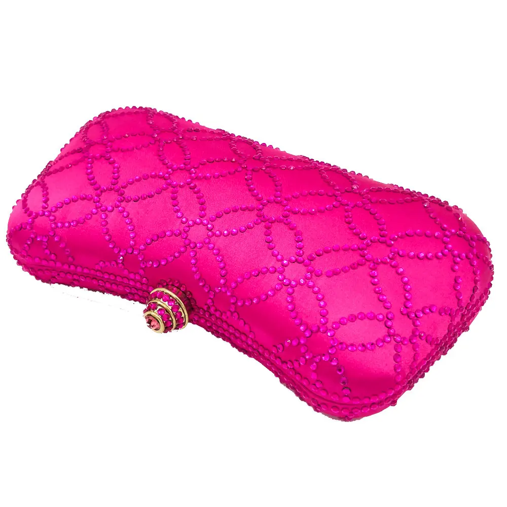 Бутик De FGG ярко-розовый цвет фуксии для женщин Кристалл вечерняя сумочка клатч Формальные торжественные ужин Стразы сумки и кошельки Свадебная сумка