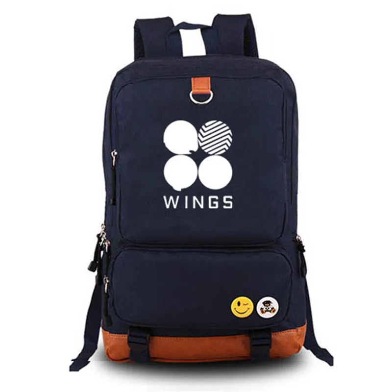 

High Quality Canvas Printing Backpack BTS Hip Pop WINGS Design Mochila Feminina School Backpacks for Teenage Girls Laptop Bags