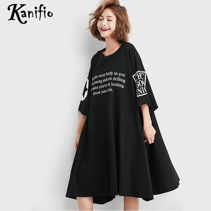 

Kanifio Oversized Clothing Plus Size Women Fashion Print Summer Cotton Dress Lady Casual Shirt Dresses Female Tunics Vestidios