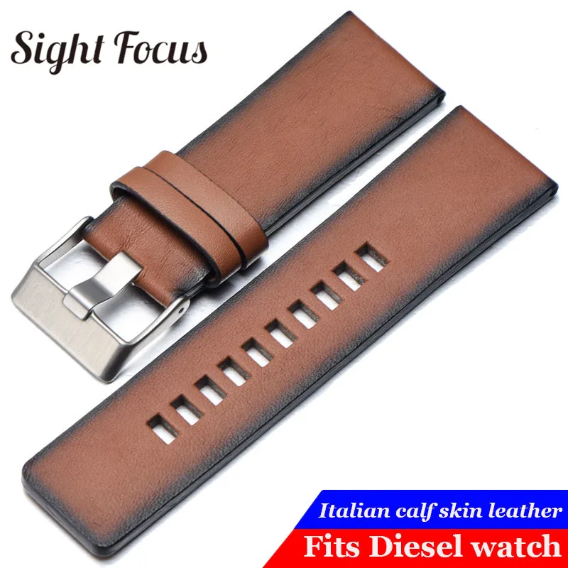

Vintage Brown Plain Leather Watchband for Diesel DZ7374 Strap 24mm 26mm 28mm Wristwatch Bracelets Retro Belts Pin Watch Buckle