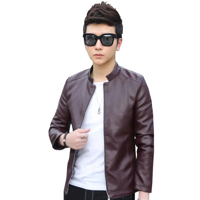 New Brand Men's PU Leather Jacket Red Leather Jackets Zipper Blue PU Leather Jackets Men Chupas De Cuero Hombre Plus Size 4XL