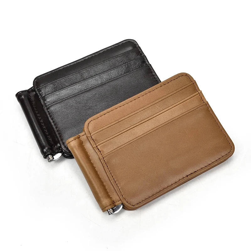 

Money Genuine Leather Men Wallets with String Money Clip Credit Card Case Cash Clip Bifold Wallet Male Purse