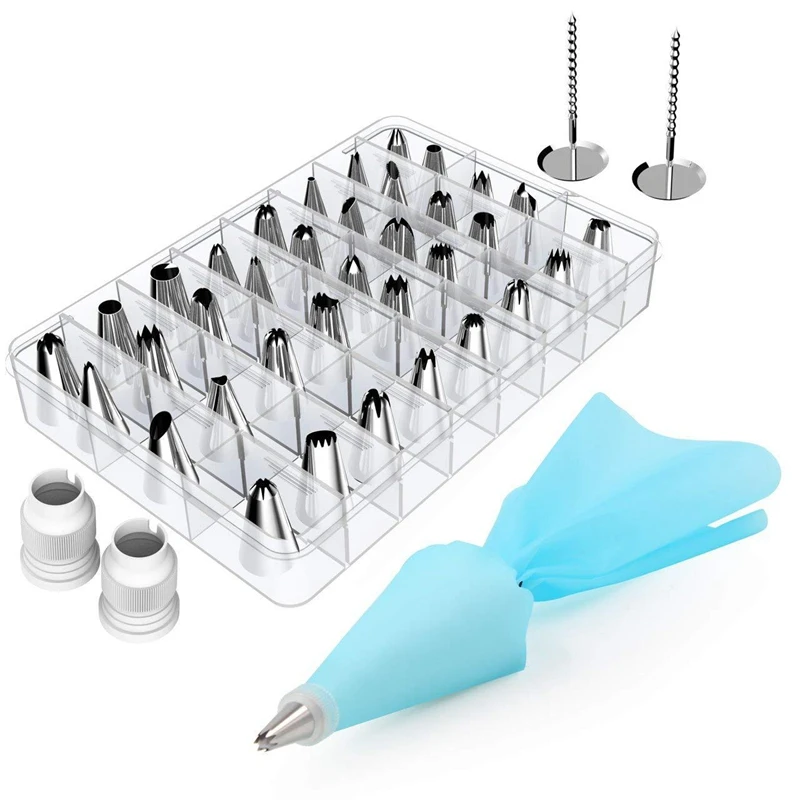 

42pcs/set Stainless Steel Icing Piping Nozzles DIY Kitchen Baking Tools Cake Decorating Tips Set Reusable Pastry Bags Couplers