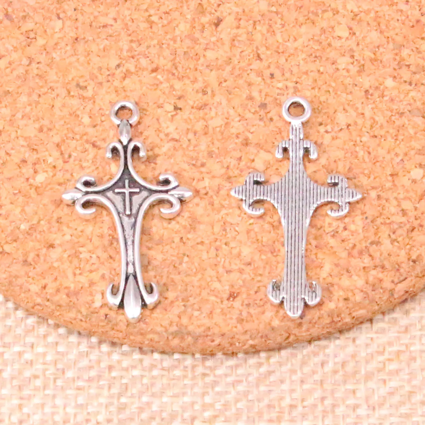 16pcs Cross Charms Pendants for Jewelry Making Vintage Antique Silver