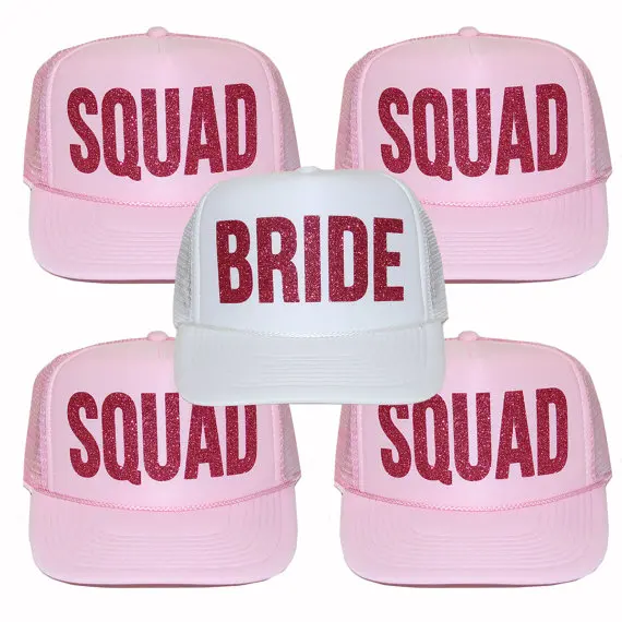 Персонализированные малиновый Bride Squad невесты свадебные девичник сетки дружище snapback шляпы Дальнобойщик Шапки партия выступает